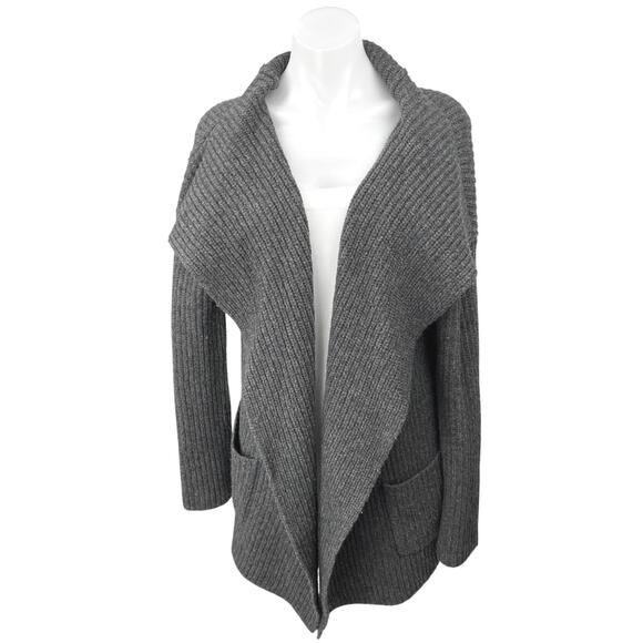 James Perse Gray Wool Alpaca Chunky Knit Draped Oversized Cardigan Sweater Top 3 - Picture 1 of 6